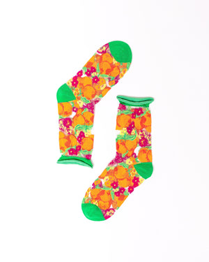 Sock candy orange floral sheer sock orange print socks