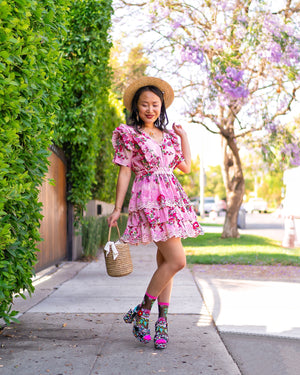 Sock Candy English Rose Floral sheer black socks 